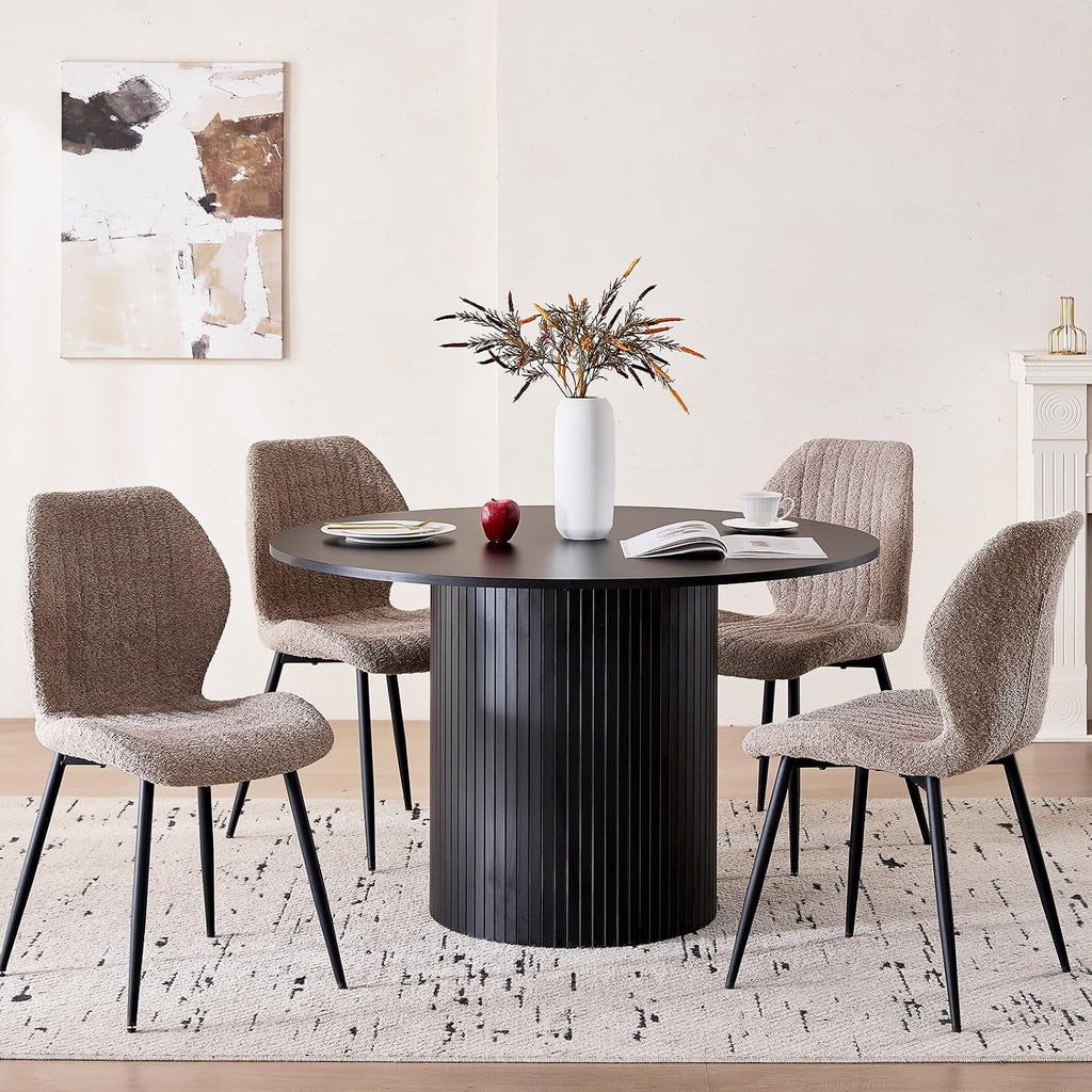 47' Round Dining Table for 4, Black Modern Kitchen Table Circle Pedestal Dinner Table, φ47.2 x H 29.5'