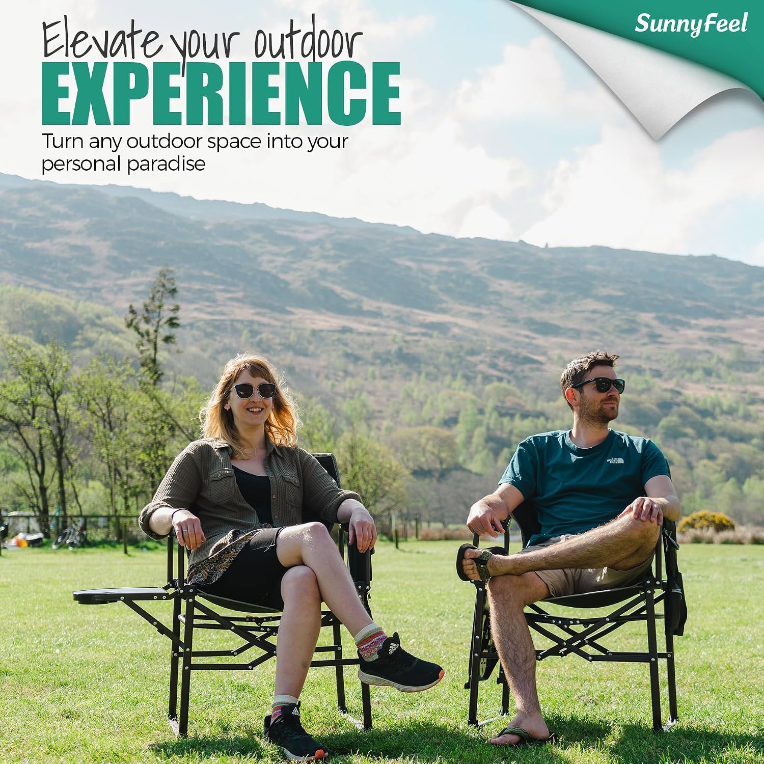 SUNNYFEEL Camping Directors Chair, Heavy Duty,Oversized Portable Folding Chair with Side Table, Pocket for Beach, Fishing,Trip,Picnic,Lawn,Concert Outdoor Foldable Camp Chairs