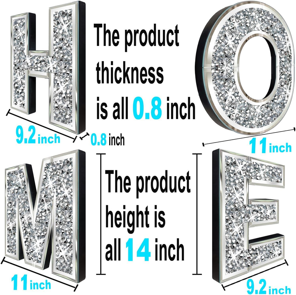 ZOLAPI 4 pcs Independent Letters Home. Crystal Diamond Letters. Silver Mirror Glass Home Decoration for Wall, Fireplace, Bookshelf and Table., 14 inch (H)