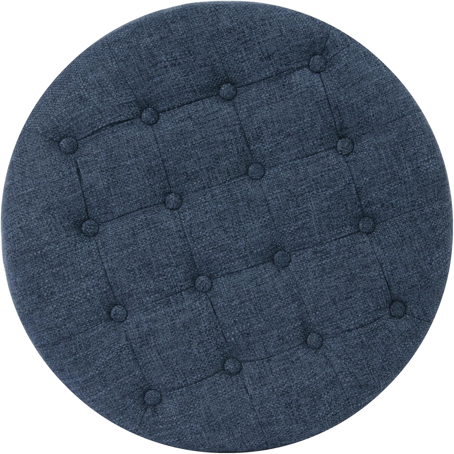 Homepop Home Decor | Large Button Tufted Woven Round Storage Ottoman for Living Room & Bedroom (Navy Woven) 25 inch D x 25 inch W x 15 inch H