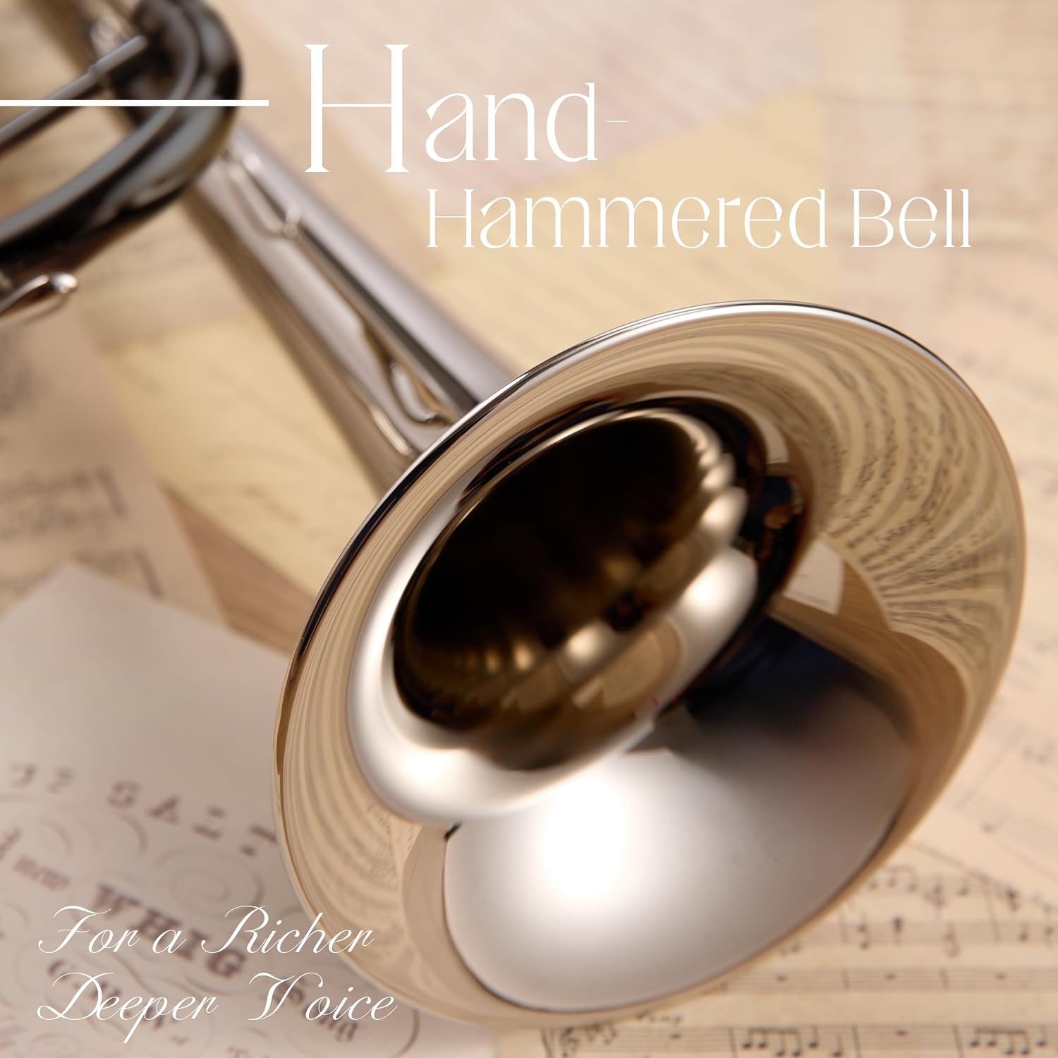 AKLOT Hand-Hammered Bell Bb Trumpet: Smooth Valve Action, Clear-Lacquered Brass Body, Standard Trumpet Beginner Set with Leather Case, Lesson Book, Trumpet Mute, Mouthpiece, Cleaning Kit (SNR-BrzBS)