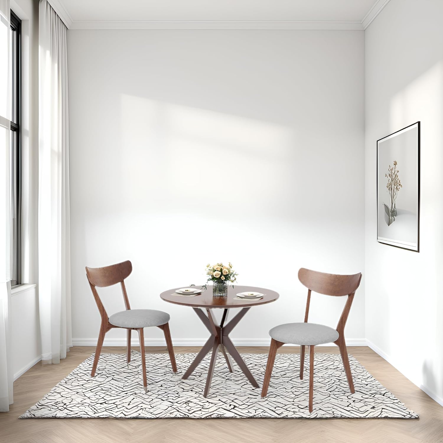 ERGOMASTER 3-Piece Dining Table Set for 2, 36' Kitchen Round Table with 2 Chairs, Rubber Wood Legs, Brown