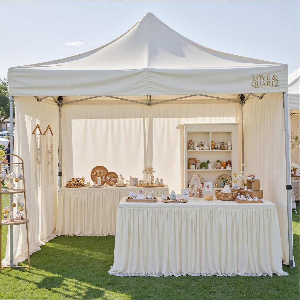 leegleri 4 pk 8ft Ivory Tulle Tablecloth for Rectangle Tables, 2-in-1 Cream Table Covers with Tulle Skirt,Wrinkle Free Stretchy Ruffle Tulle Table Cloths Fitted for Wedding Party Banquet Vendor