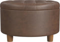 Homepop Home Decor | Button Round Storage Ottoman | Ottoman with Storage for Living Room & Bedroom, Brown Faux Leather