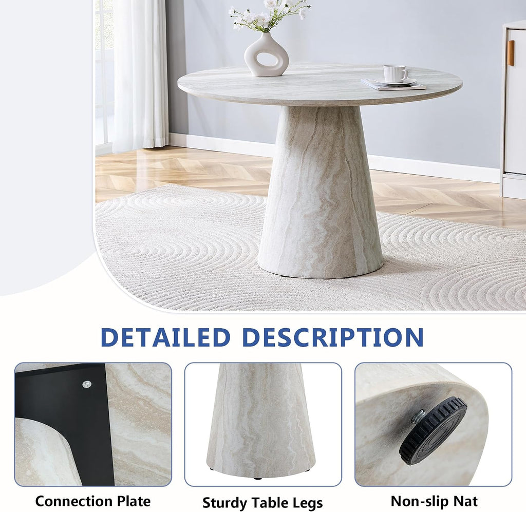 Faux Marble Round Dining Table for 4-6, 45' Modern Farmhouse Round Kitchen Table with 1' Thickened Wood Top & Stable Pedestal for Dining Room,Living Room,Apartment,Restaurant(Beige)