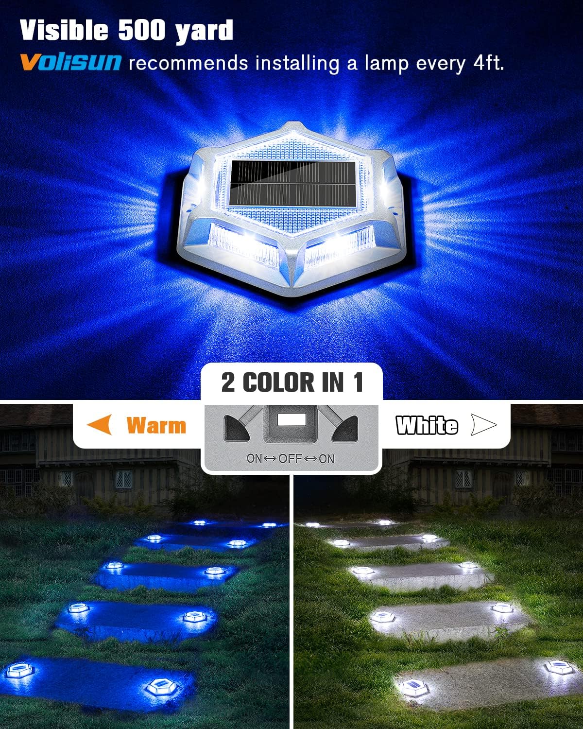 VOLISUN 24 Pack, Solar Driveway Lights Dock Outdooor Waterproof Marker Light, 2 Colors in 1 Led Wireless IP67,Solar Step Lights for Driveway Sidewalk Pathway Yard