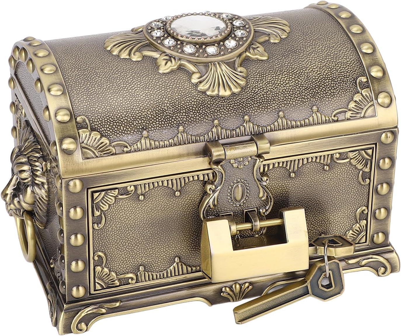 Vintage Metal Jewelry Box Drawer Type Earring Necklace Bracelet Organizer Decorative Box with Lock for Home (Antique Bronze)