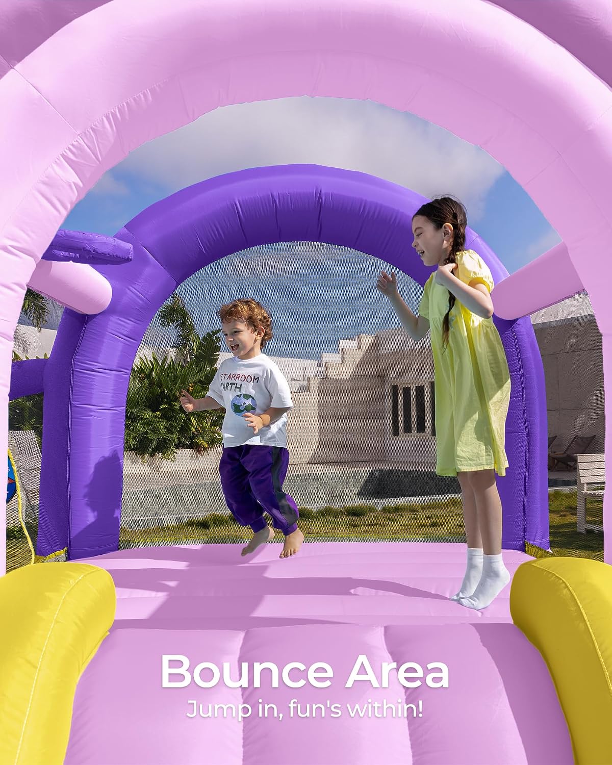 Outfunny Bounce House with Slide, Inflatable Bouncy House for Kids 3-12 w/Ball Pit, Outdoor & Indoor, Bounce Area 8'x8', Capacity 400 lb - Purple