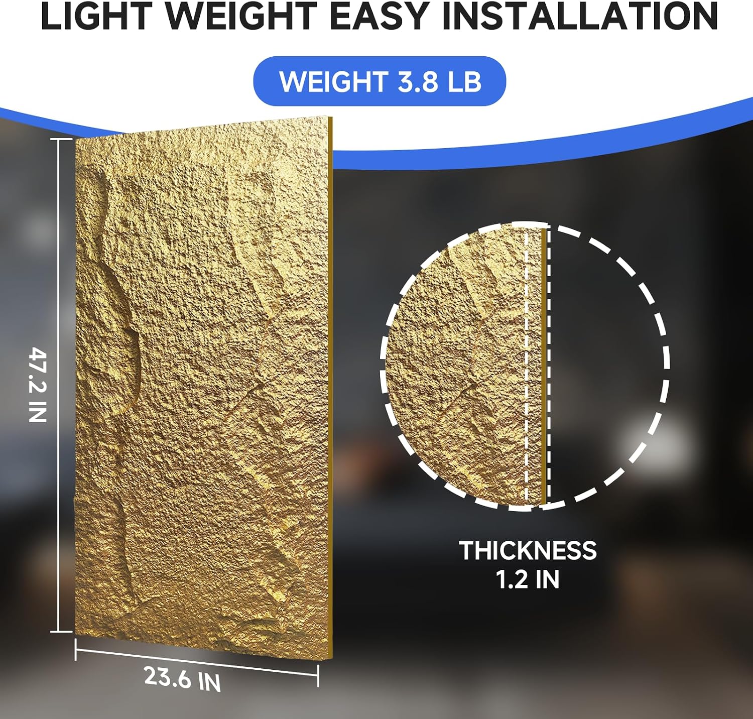 Stone 3D Wall Panels,4-Pack PU Wall Panels, 23.6'*47.2' Wall Paneling for Interior Wall Decor, Faux Stone Wall Panel for Accent Wall Decor, Sophisticated & Stylish 3D Wall Decor(Luxurious Gold)