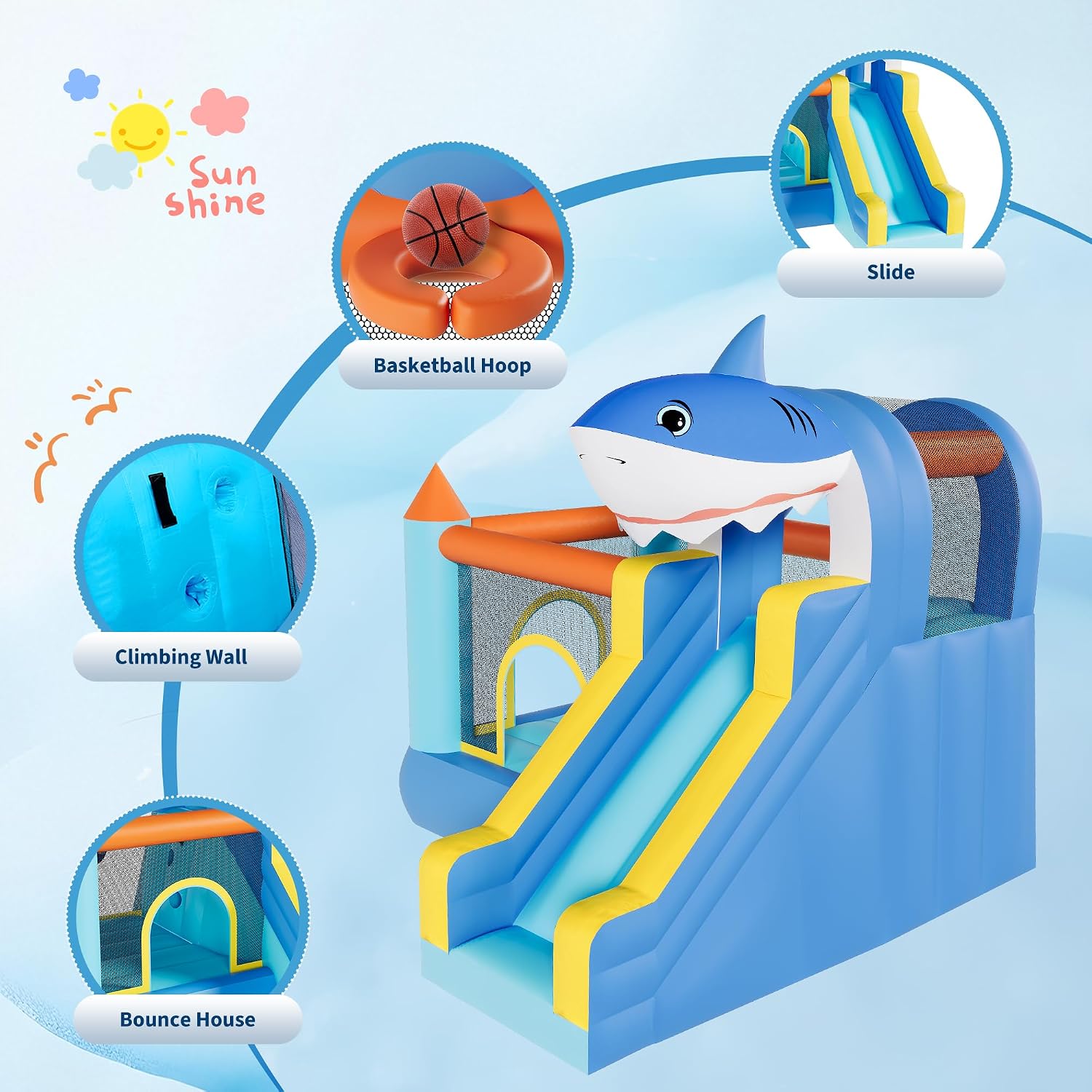 Garvee Inflatable Bounce House, Kids Bounce House, Jump Bouncer with Air Blower and Slide, Jumping Family Backyard Bouncy Castle for Indoor & Outdoor