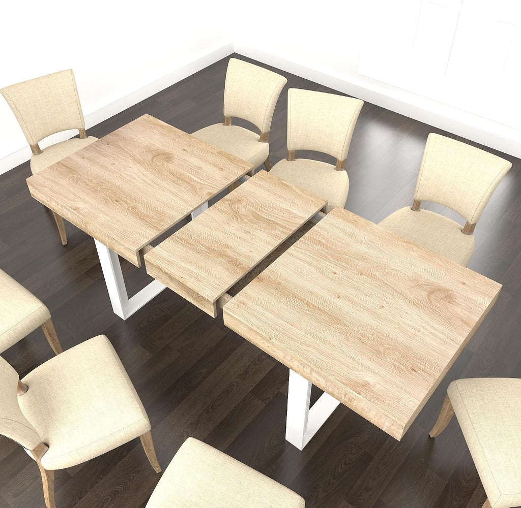 78.74'' Extendable Rectangular Dining Table for 4-8, Modern Mid-Century Farmhouse Wood Expandable Kitchen Dinner Conference Table for Living Room Office, White & Oak