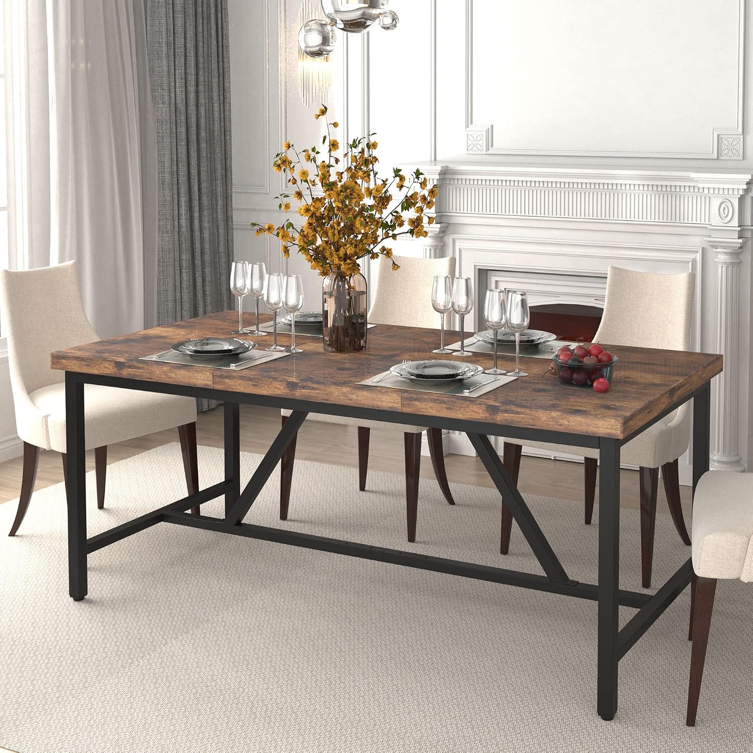 YITAHOME 70.8' Large Kitchen Dining Room Table for 6-8 People, Rustic Brown Farmhouse Industrial Wood Style Rectangle Apartment Dinning Room Dinette Tables for Eating Dinner
