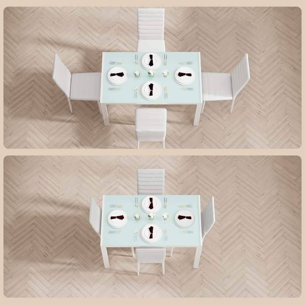 Bealife Kitchen Dining Table Set for 4, Tempered Glass 5 Piece Table and Chairs Set Modern for Home, Kitchen, Living Room, Dining Room, White