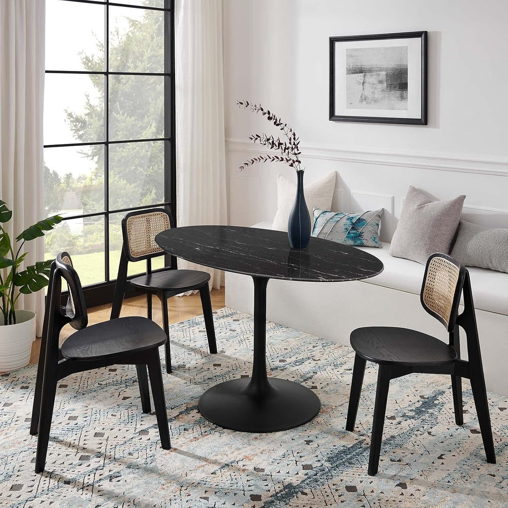 Modway Lippa Oval 54' Mid-Century Modern Artificial Marble Dining Table in Black Black