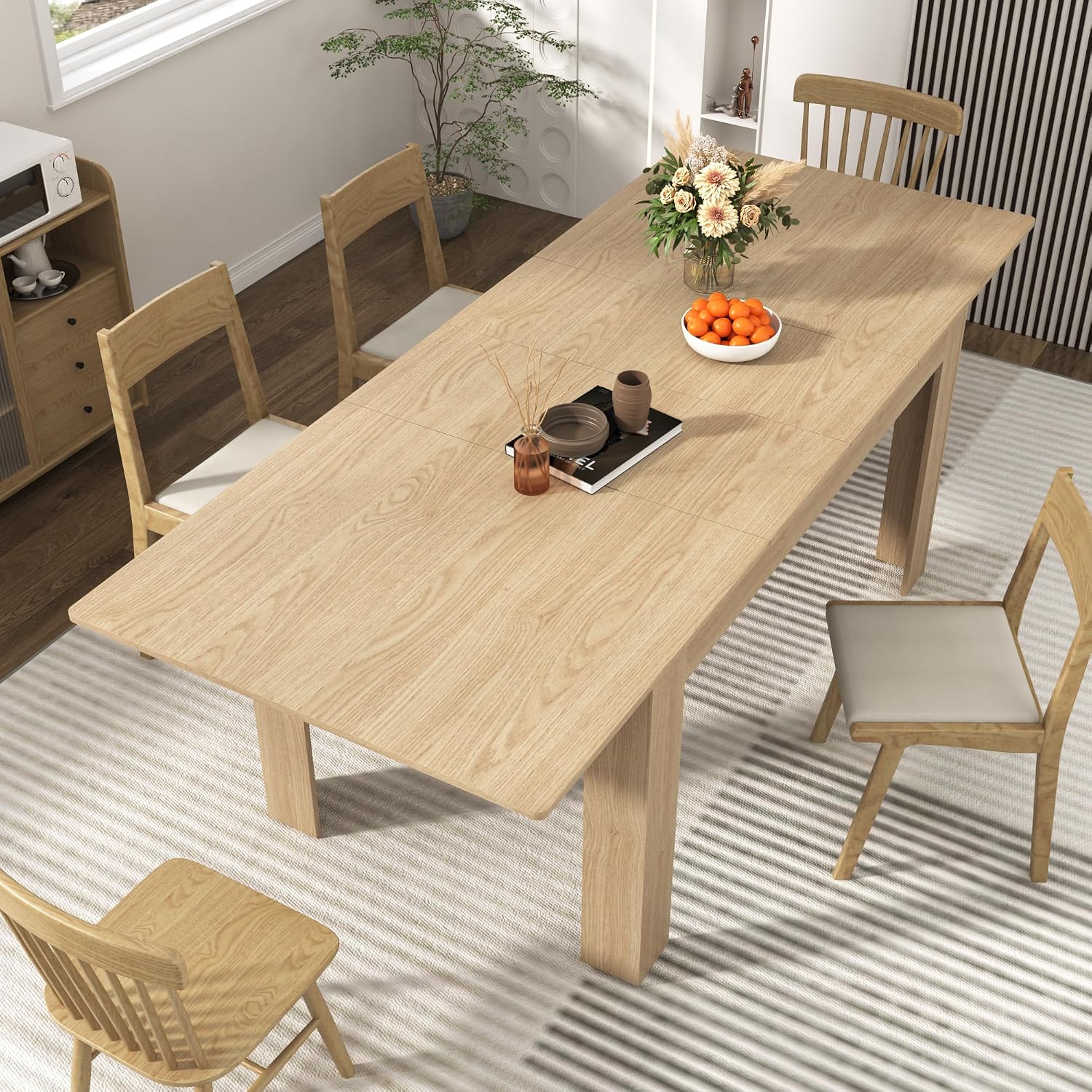 59'-86' Extendable Dining Table for 6-10 Person, Wooden Dining Room Table, Modern Extendable Table for Gatherings, Meeting for Small Kitchens, Dining Office Areas(Natural)