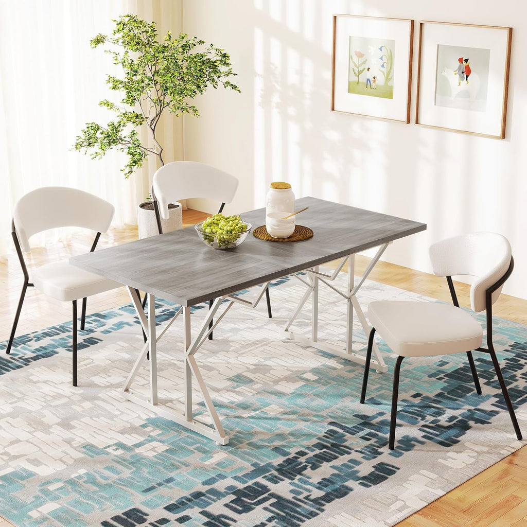 HOMCOM 47'-63' Expandable Dining Table for 4-6 People, Farmhouse Dinner Table with Heavy Duty Metal Trestle Base, Rectangle Kitchen Desk, Distressed Gray