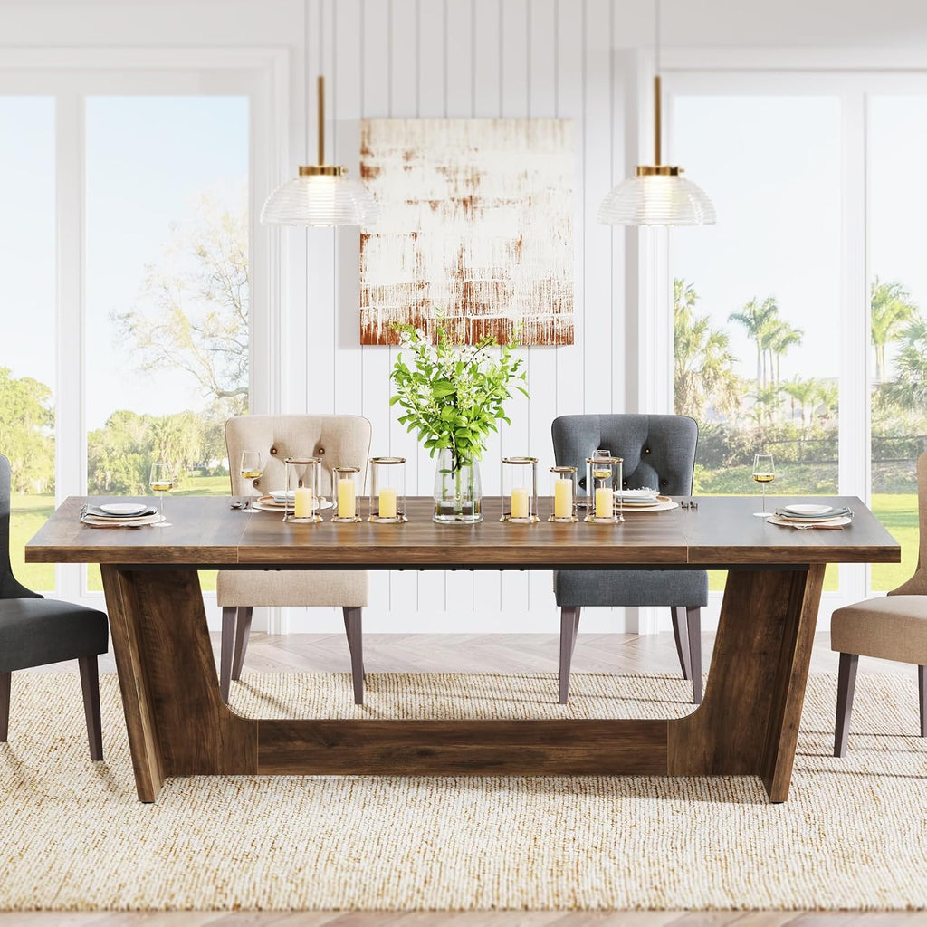 Tribesigns 70.87-Inch Large Dining Table: Wood Long Dining Room Table for 6-8, Rectangular Farmhouse Kitchen Dinner Table with Solid Pedestal, Rustic Brown