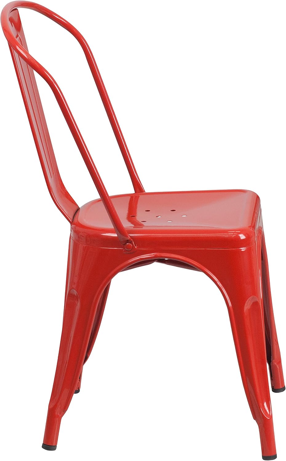 EMMA + OLIVER Commercial Grade 31.5' Square Red Metal Indoor-Outdoor Table Set-4 Stack Chairs