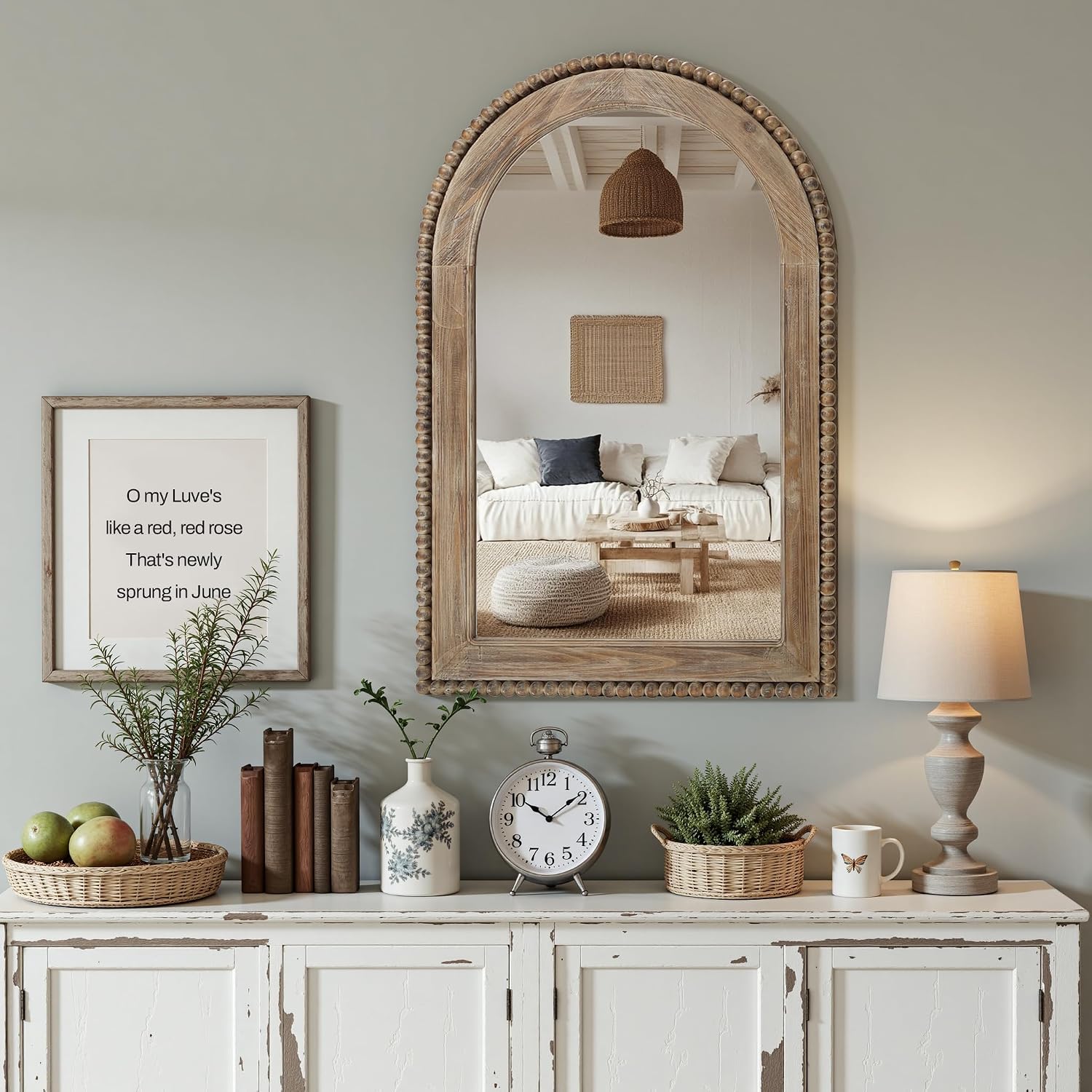 LuxenHome Arch Wall Mirror, 26'x40' Wood Framed Wall Mirrors, Farmhouse Decorative Wooden Mirror, Accent Entryway Wall Mirror, Wall Mounted Mirror Living Room Wall Decor