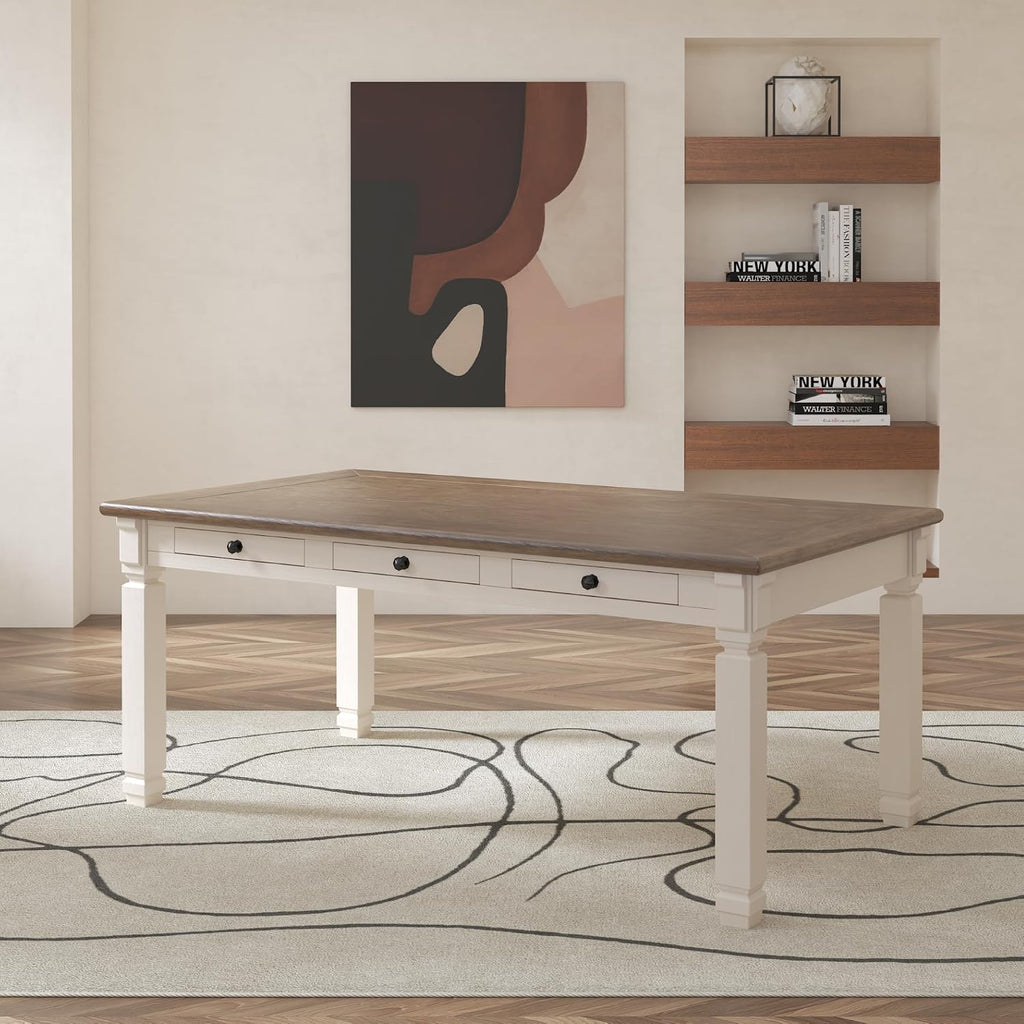 Signature Design by Ashley Bolanburg Dining Table, 2-Tone Farmhouse Style With 6 Built-In Storage Drawers, Wood & Engineered Wood Construction, Seats Up To 6, White/Brown