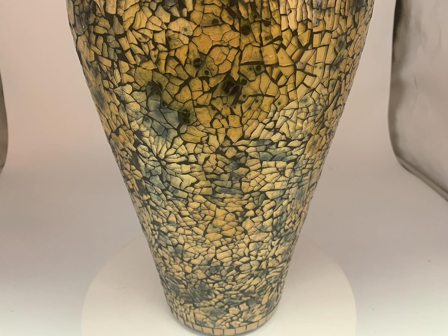 Floor Vase, 18 Inch Mosaic Vase – Tall Cylinder Made of Terracotta with Crackled Gold and Black Glass Mosaic Pieces – Handcrafted Decorative Home Décor Accent Piece for Bedroom, Living Room