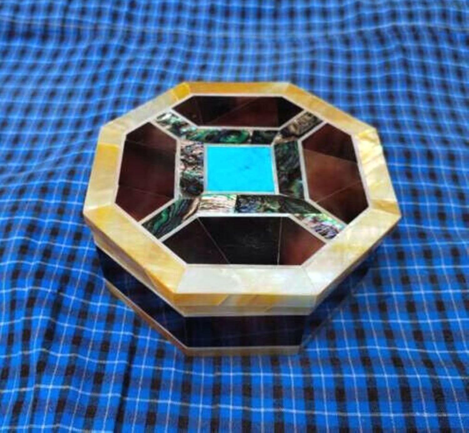Luxury Marble Trinket Holder | Vanity Decor Box with Mother of Pearl Overlay Work | Stone Ring Box for Wedding | Boho Home Decor | 4 x 4 Inches Vintage Marble Jewelry Box