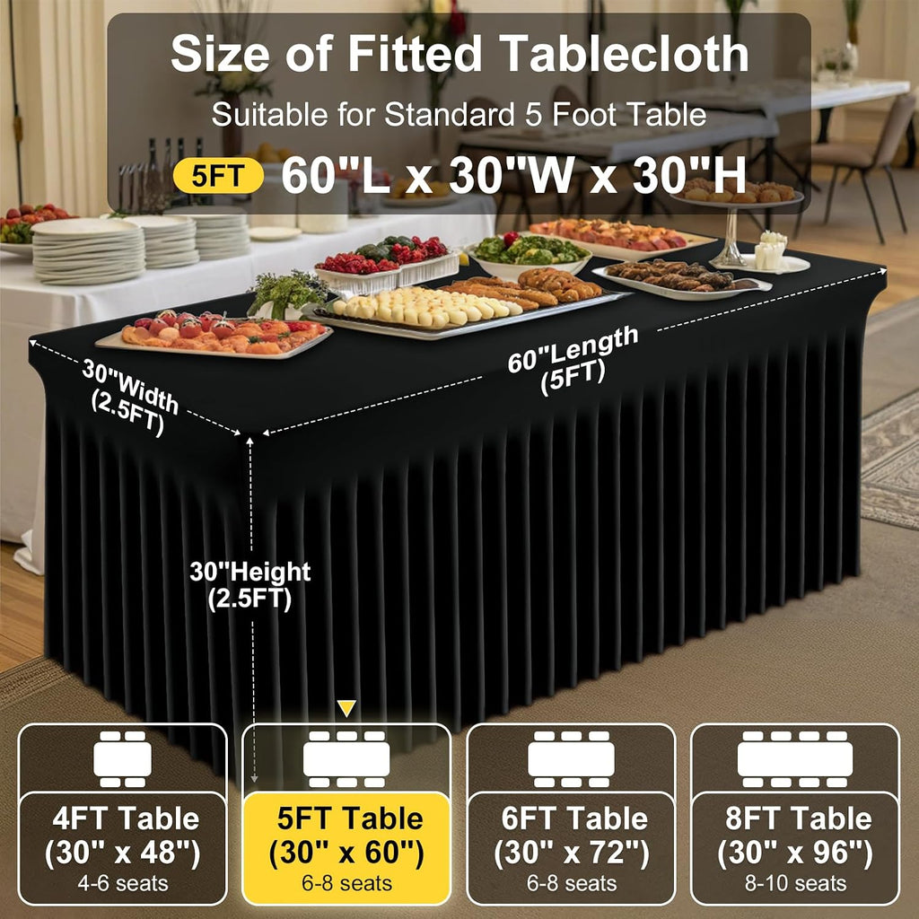 Smiry Spandex Tablecloth 6 Pack, Elastic Fitted Stretch Tablecloth for 6FT Rectangle Tables, Waterproof Washable Table Cover Skirt for Wedding, Banquet & Parties (Black, 60Lx30Wx30H Inch)