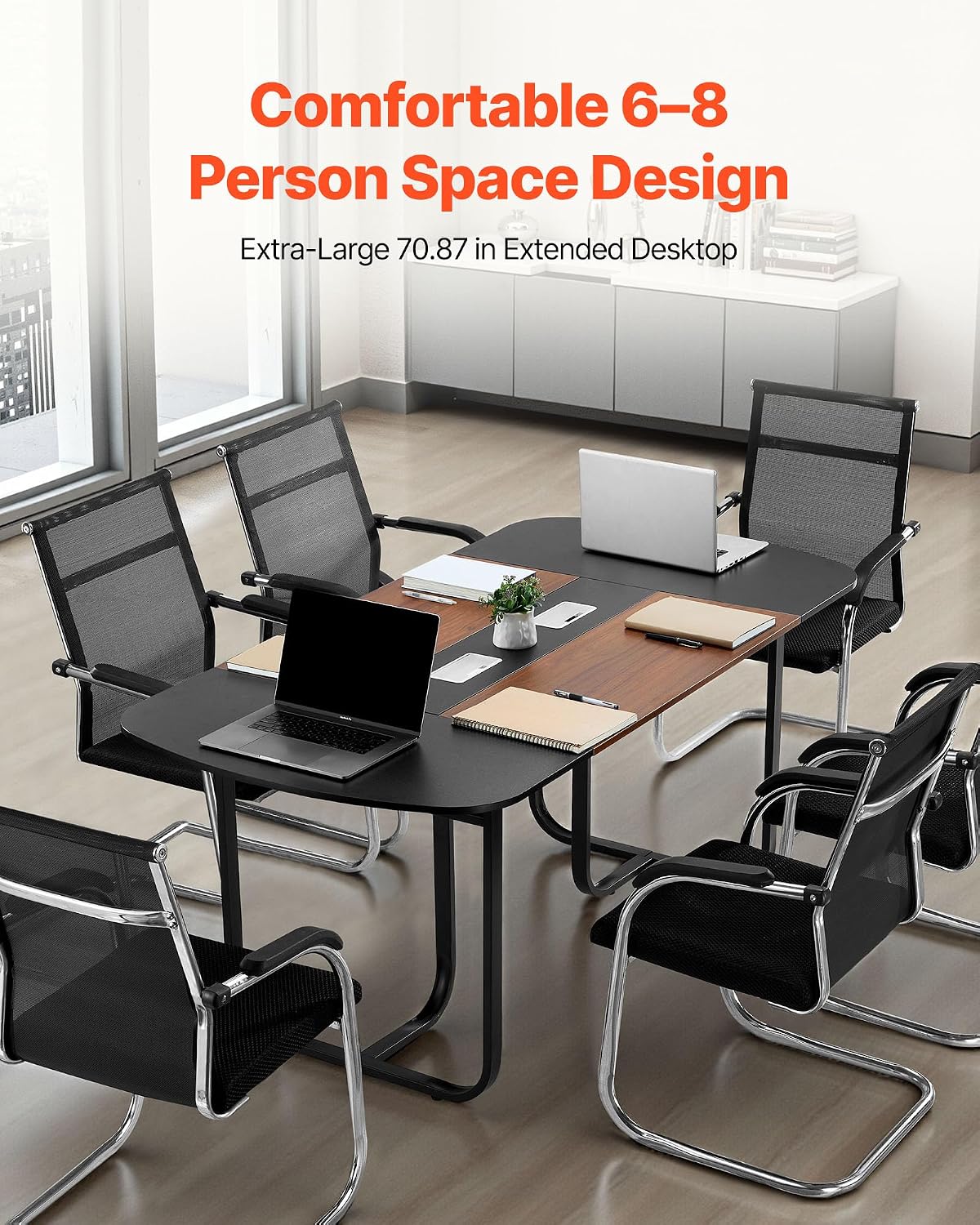 VEVOR Conference Table, 6 ft Oval Office Meeting Table for 6-8 Person, Modern Seminar Desk with Metal Legs, Large Meeting Desk for Office, Boardroom, Conference Room, Easy Assembly, Black & Brown