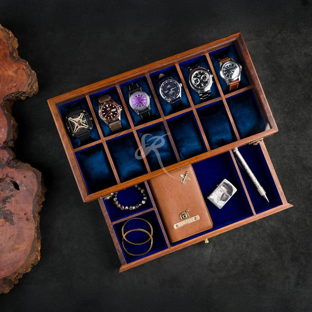 Royal Craft Expertise Personalized Watch Box with Drawer, Indian Rosewood Watch Box for Men, Handmade Watch Case, Custom Mens Drawer Watch Box with Velvet Lining, Made for Special Days.
