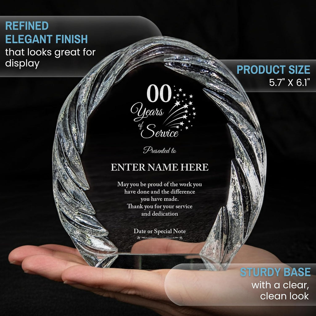 Personalized Acrylic Retirement Gifts For Men and Women, Laser Engraved Custom Trophy for Service Recognition, Years Of Service Retirement Trophy Award for Boss, Employee, Teacher (Oval Crystal)