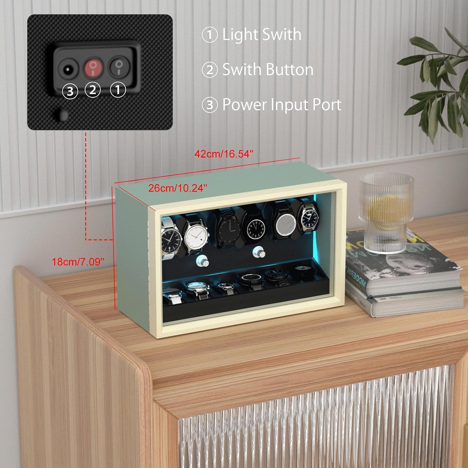 XTELARY Lockable Automatic Watch Winder - 4/6/8/12 Watch Storage, 4 Rotation Modes, Quiet Motor, Backlight