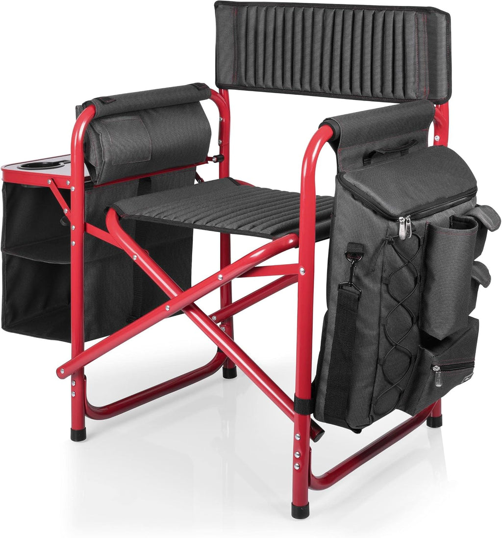PICNIC TIME Fusion Camping Chair with Side Table and Soft Cooler, Outdoor Foldable Padded Camping Chairs with Cup Holder for Lawn, Beach, & Sports Use for Adults, (Dark Gray Red Accents)