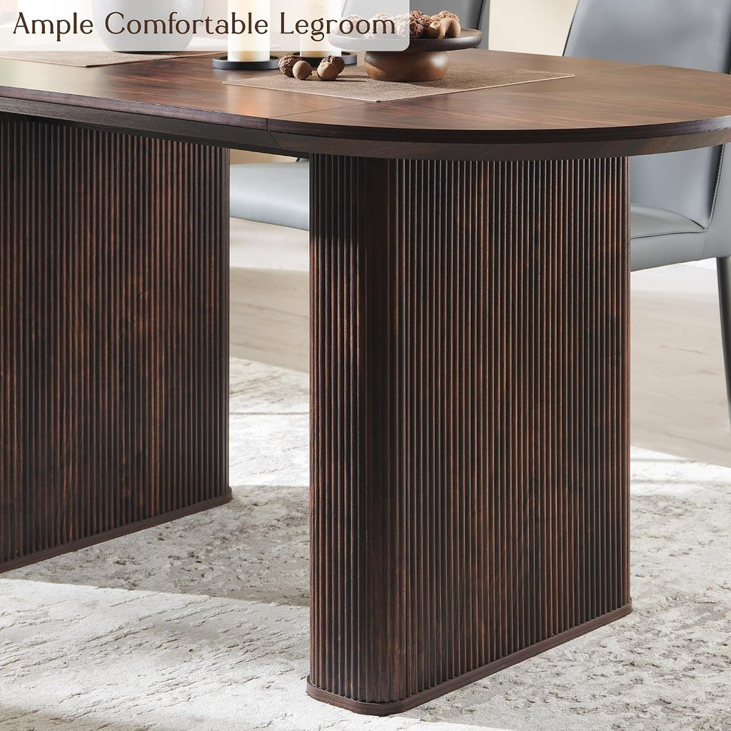 T4TREAM 63' Fluted Oval Dining Table for 4-6, Mid-Century Modern Kitchen Table with Thickened Edge & Strip Pedestal Base, Wood Luxury Table for Dining Room/Kitchen/Home Office, Walnut (Table Only)