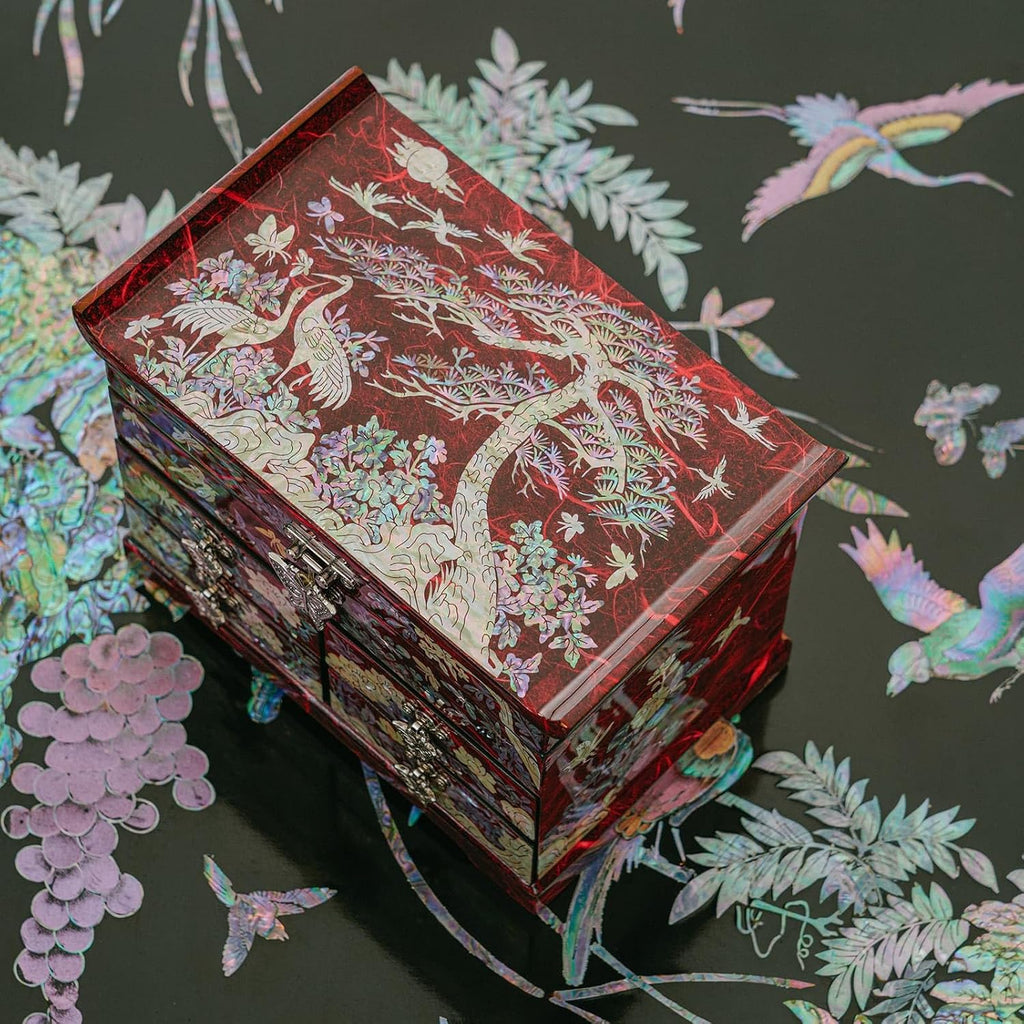 February Mountain Handcrafted Mother of Pearl Jewelry Box – Korean Traditional Design | Unique Keepsake Organizer for Women, Mom, Grandma | Gift for Christmas, Birthday, Anniversary