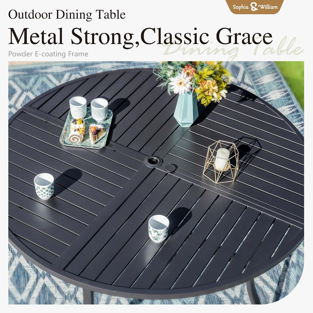 Sophia and William Swivel Patio Dining Set for 4, Outdoor Table and Chairs, Removable Seat Cushions, Black 42' Round Patio Dining Table