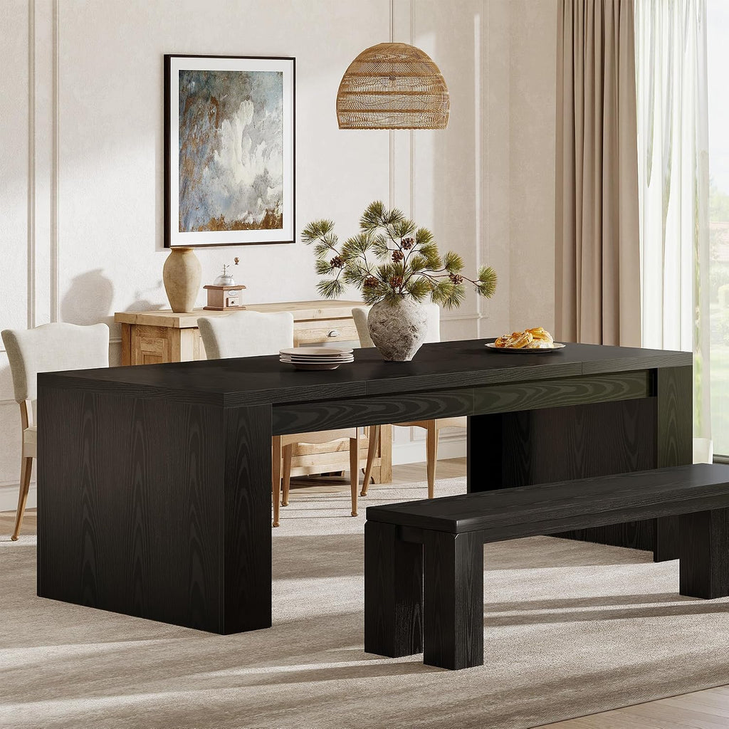 Tribesigns Large Dining Table for 6-8 People, 70.9' Rustic Wooden Kitchen Dinner Table, Rectangle Dining Table with Sturdy Frame for Kitchen, Dining Room, Black