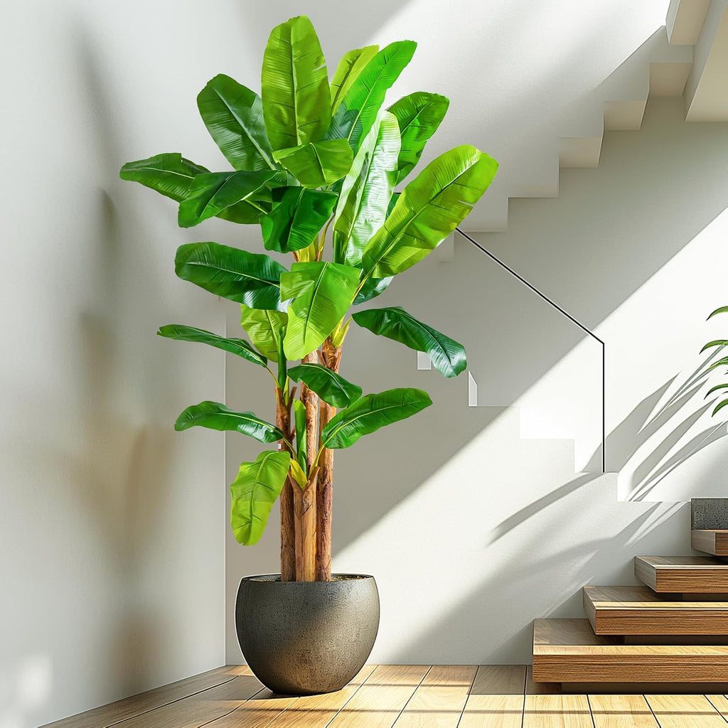 Erimda 8.2FT Artificial Banana Tree Tall Fake Banana Leaf Plant Faux Banana Silk Tree Faux Banana Leaves for Home Swimming Pool Indoor Outdoor Patio Tropical Decor