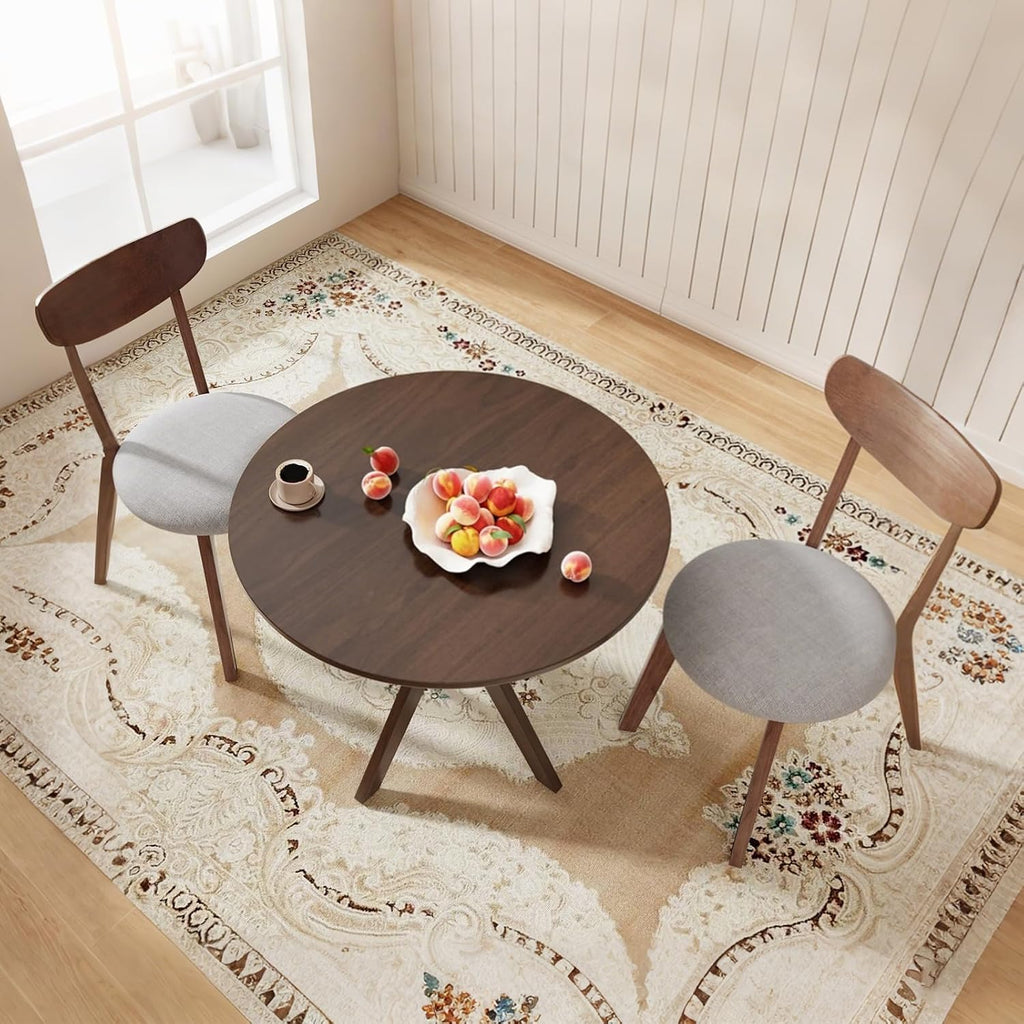 ERGOMASTER 3-Piece Dining Table Set for 2, 36' Kitchen Round Table with 2 Chairs, Rubber Wood Legs, Brown