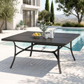 PHI VILLA Large Outdoor Square Dining Table for 8, 57.5' Metal Steel Slat Table with Umbrella Hole, Weather-Resistant Dining Fruniture for Patio, Deck, Backyard, Porch - Black