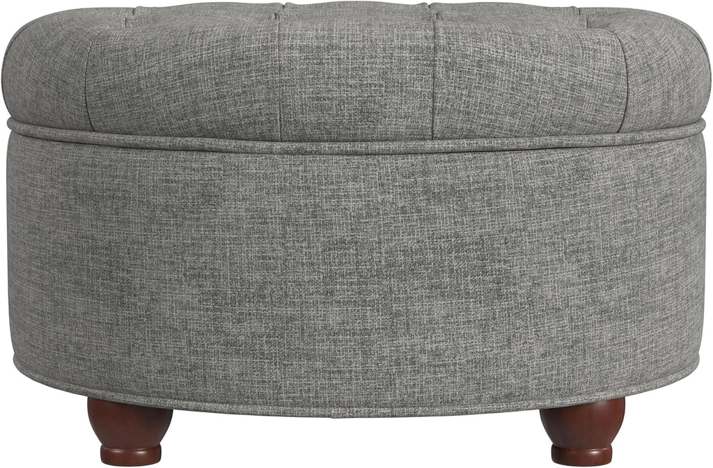 Homepop Home Decor |Button Tufted Woven Round Storage Ottoman | Ottoman with Storage for Living Room & Bedroom (Gray Woven)