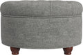 Homepop Home Decor |Button Tufted Woven Round Storage Ottoman | Ottoman with Storage for Living Room & Bedroom (Gray Woven)