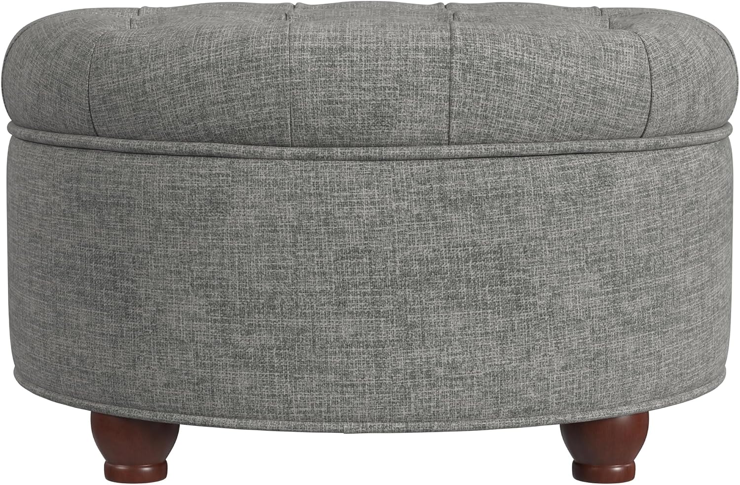 Homepop Home Decor |Button Tufted Woven Round Storage Ottoman | Ottoman with Storage for Living Room & Bedroom (Gray Woven)