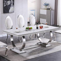 68' White Marble Dining Table for 6-8, Mid Century Modern Dining Table with Faux Marble Top & Silver O Shape Stainless Steel Base,Large Luxury Rectangular Dinner Table for Kitchen Dining Room