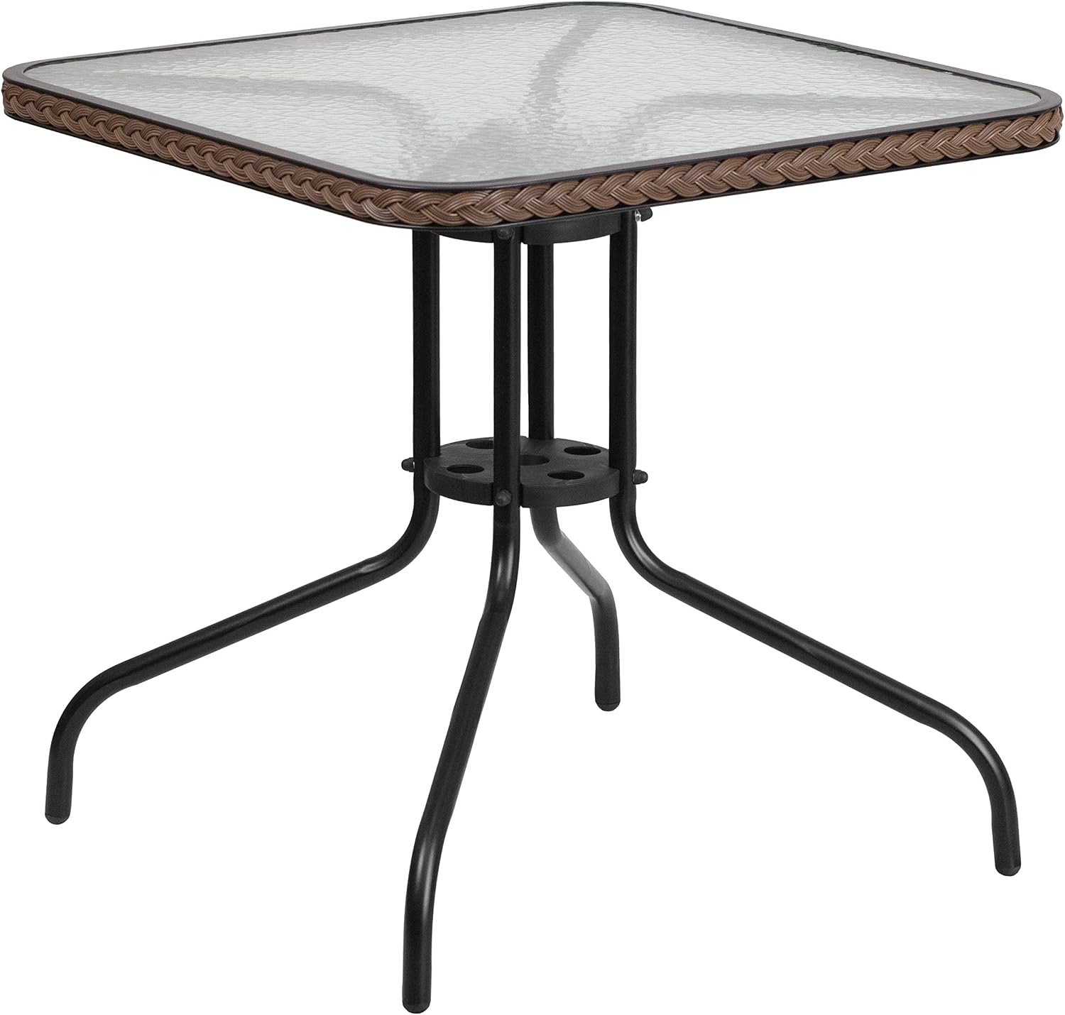 Flash Furniture Lila 3-Piece 28' Square Indoor/Outdoor Patio Table and Chairs Set, Glass Metal Bistro Table and 2 Stacking Rattan Chairs, Brown