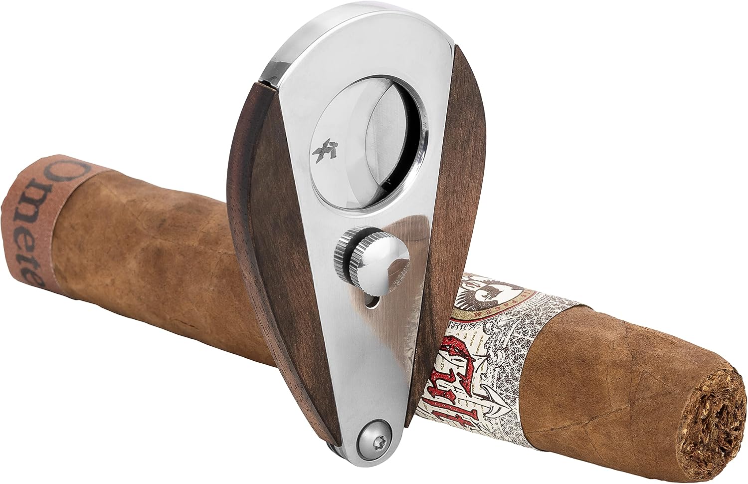 Xikar Xi3 Cigar Cutter, 54 Ring Gauge, Unique Teardrop Shape, 440 Stainless Steel With An HRC of 57, Black Macassar Ebony