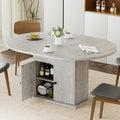 43.3in-59in Extendable Round Dining Table for 4-8, Modern Expandable Kitchen Oval Dining Table, Space Saving Circle Dining Room Table with Storage Shelf for Kitchen Living Room (Grey)