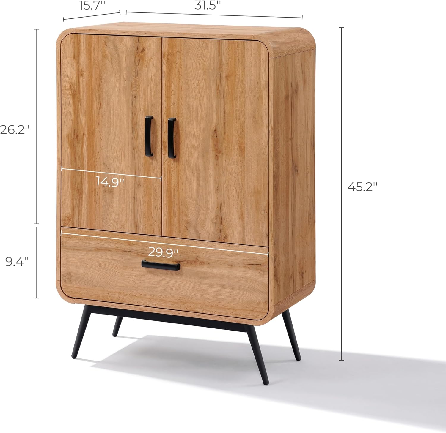 LuxenHome Buffet Cabinet with Storage, 31.5' Accent Sideboard Cabinet with Black Metal Legs, 2-Door 1-Drawer with Soft Close Organizer Wood Server Console Table for Entryway, Living Room, Dining Room