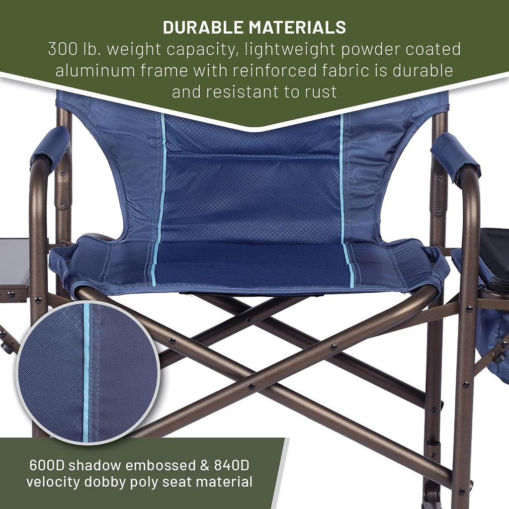 TIMBER RIDGE Folding Camping Chair with Cooler Bag, Director Chair Foldable with Side Table for Adults, Camp Chairs for Outdoor, Lawn, Sports, Fishing, Heavy Duty Supports 300lbs, Blue