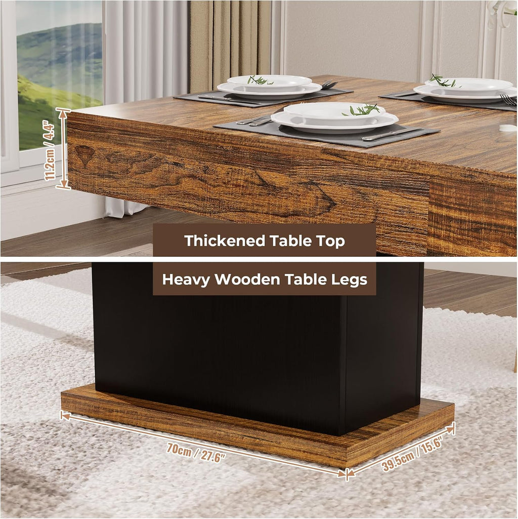 55' Dining Table for 4 to 6 People, Farmhouse Wood Dinner Table with Drawers & Led Lights for Kitchen, Dining Room & Living Room (Oak Brown & Black)