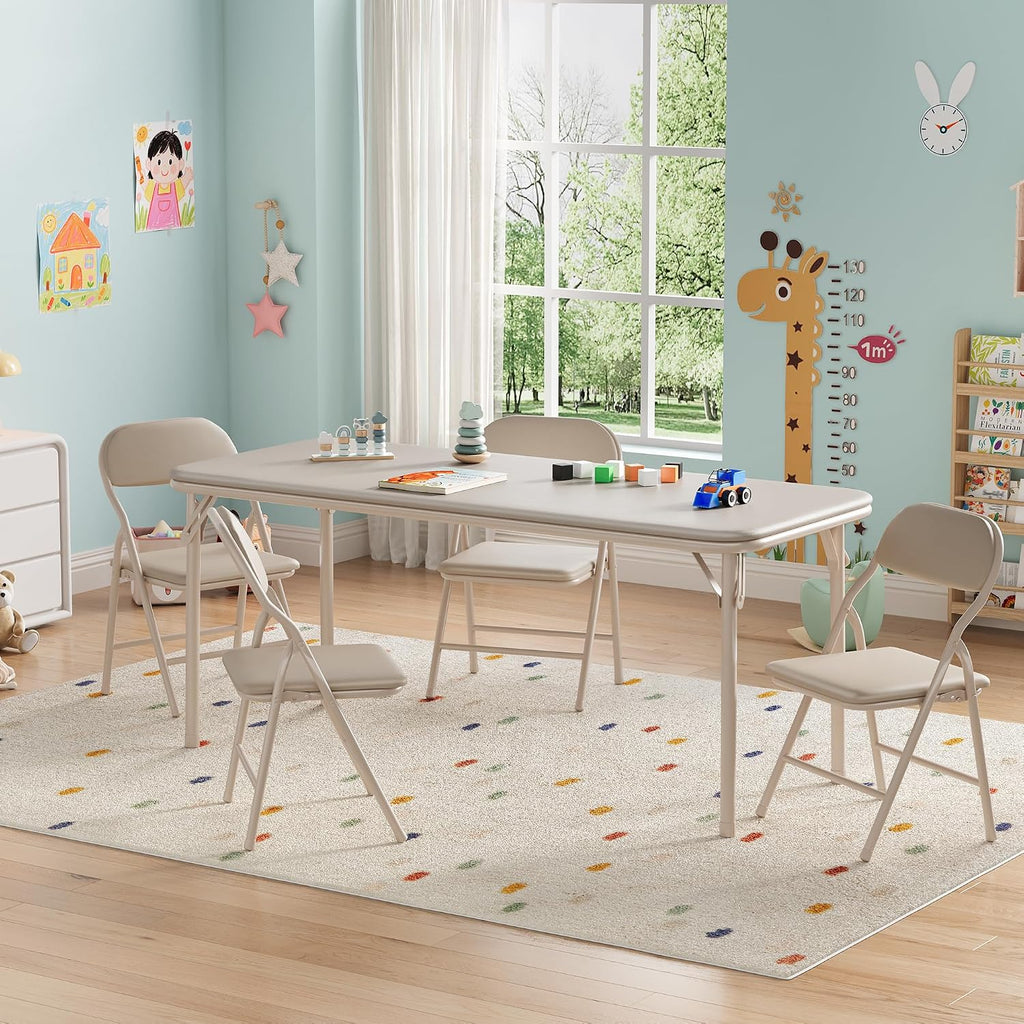 GAOMON 5 Piece Set Folding Table and Chairs Set, Boys and Girls Activity Table and Chairs Set for Dining Room,Daycare,Classrooms